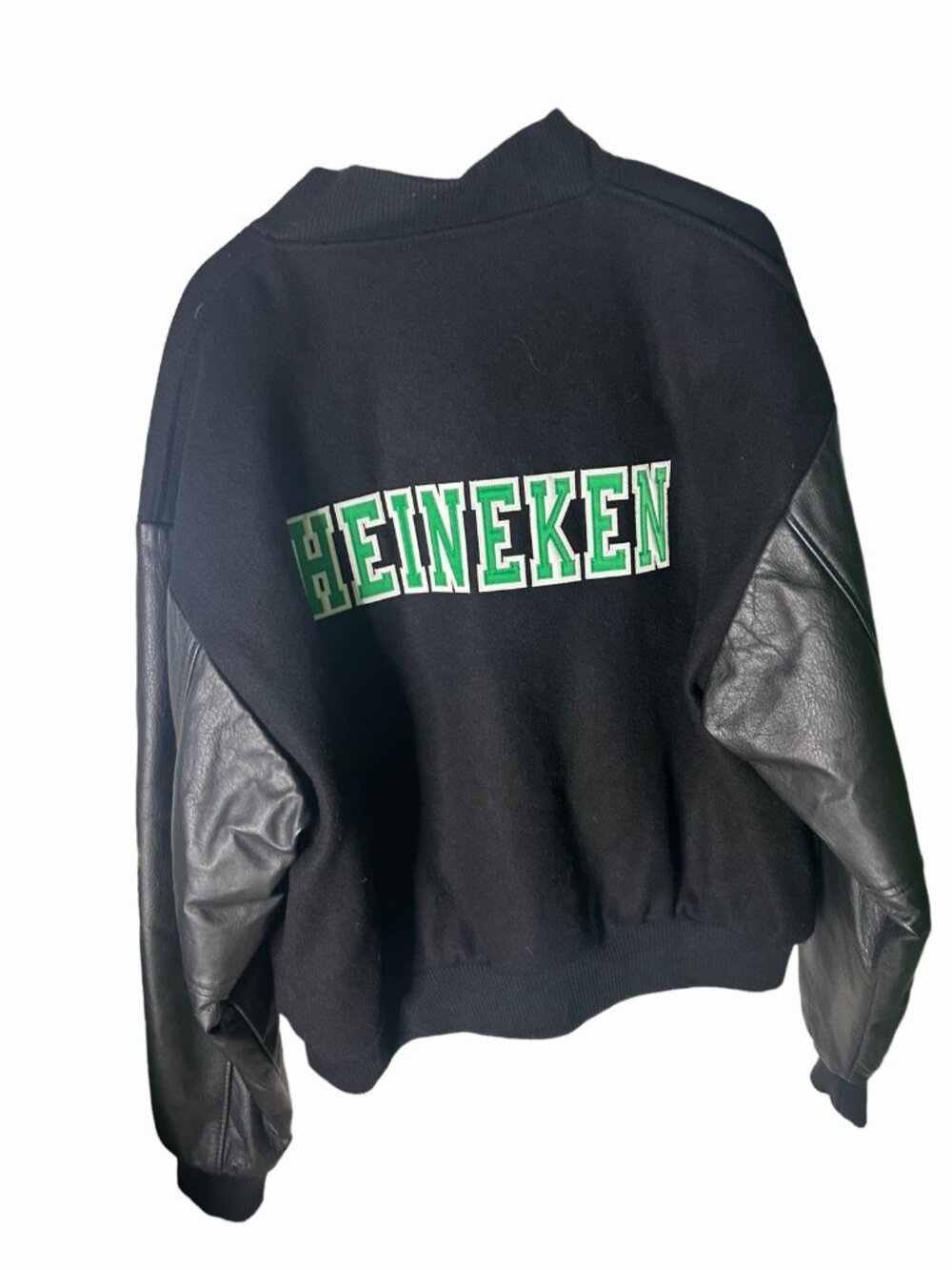 Heineken Heavy Wool & Leather Embroidered Black Varsity Jacket Size L NEW W/TAGS